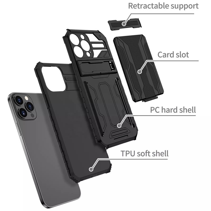 Θήκη Armor Protect Combo & Slide Card Pocket Samsung Galaxy A22 4G/M32 4G/M22 4G SM-A225/M325/M225F Shockproof Black